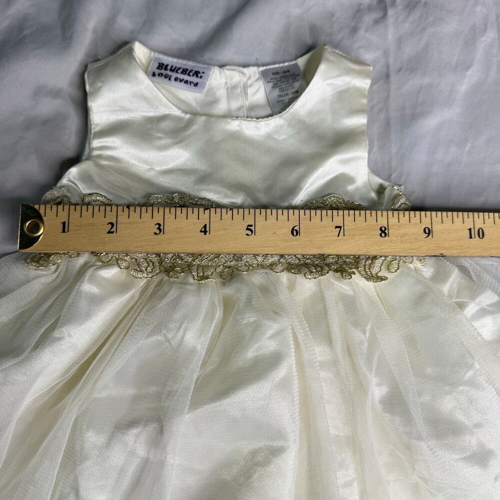 Blueberi Boulevard Baby Girl 3-6M Ivory Gold Tulle Flower Girl Party Dress - Picture 9 of 9